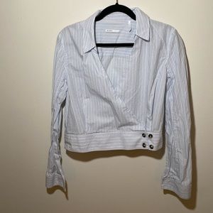 Blue and white stripped wrapped crop top